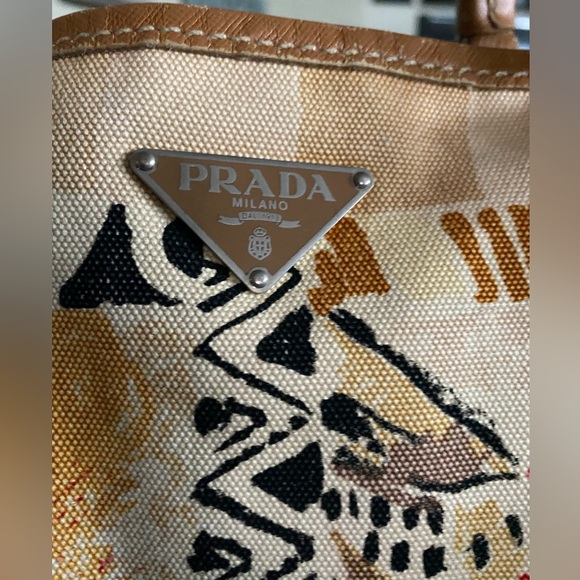 Prada Handbags - RARE auth Prada Venice Belted Tote Print Canvas leather trim, handles and straps